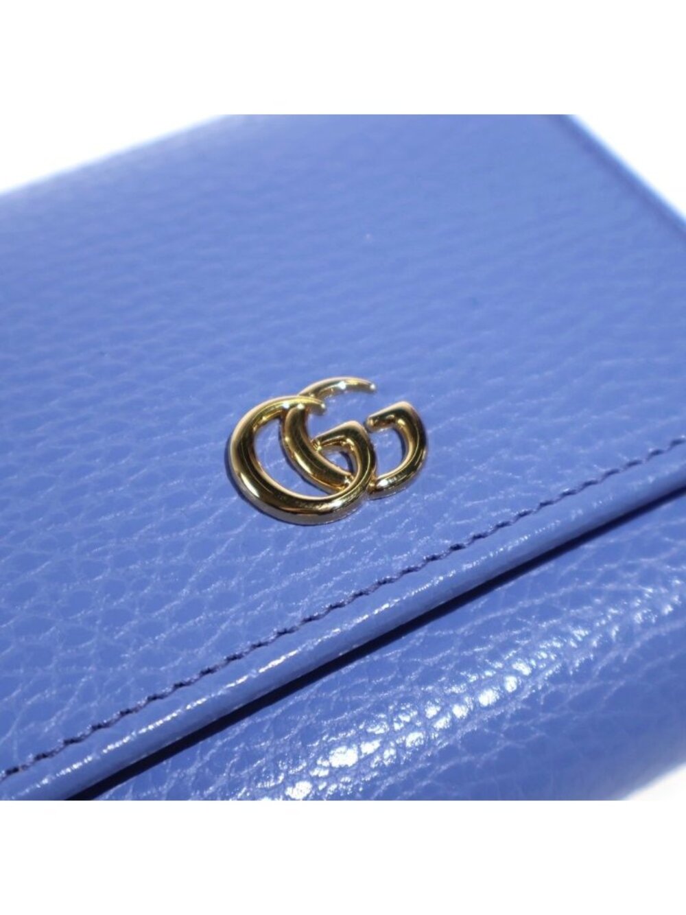 Gucci GG Marmont Bifold Wallet Trifold Coin Case Blue Purple Pink Leather Gold - Picture 4 of 6